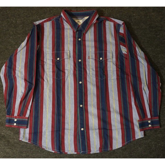 Levi's Mens Western Relaxed Fit Pearl Snap Long Sleeve Striped Shirt - Picture 1 of 10